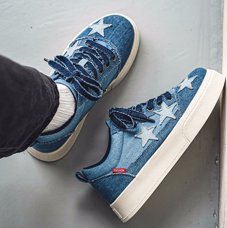 画像6: Denim Star & Check & Paisley Bandana Pattern Starlace-up sneakers shoes　 男女兼用 ユニセックスデニムスター＆ペイズリー＆チェックスター厚底プラットホームレースアップスニーカー (6)