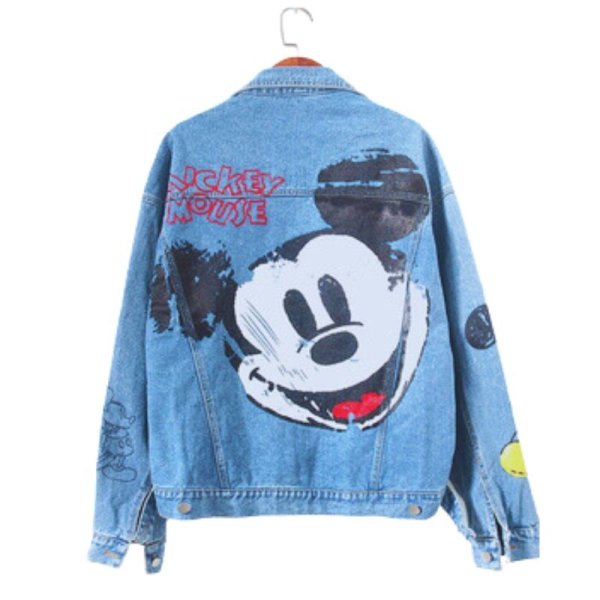 画像1: Mickey Mouse graphic paint graffiti denim jacket G Jean Jacket blouson ユニセックス 男女兼用 ミッキー ミッキーマウス 落書き グラフィティペイント グラフィックペイント デニムGジャケット ブルゾン (1)