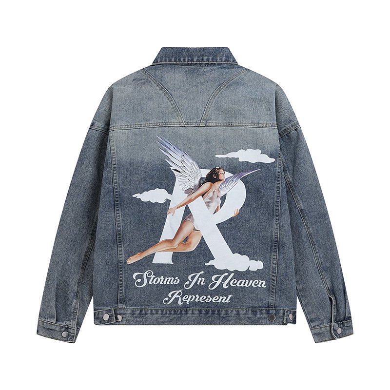 画像1: represent angel print denim jacket G Jean Jacket blouson ユニセックス 男女兼用 R&エンジェルペイント グラフィックペイント デニムGジャケット ブルゾン (1)