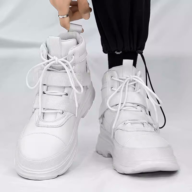 画像6: LEATHER HIGH CUT VELCRO SNEAKER BOOTS shoes　 男女兼用 ユニセックスレザーベルクロハイカットハイトップスニーカーブーツレザーレースアップスニーカー (6)