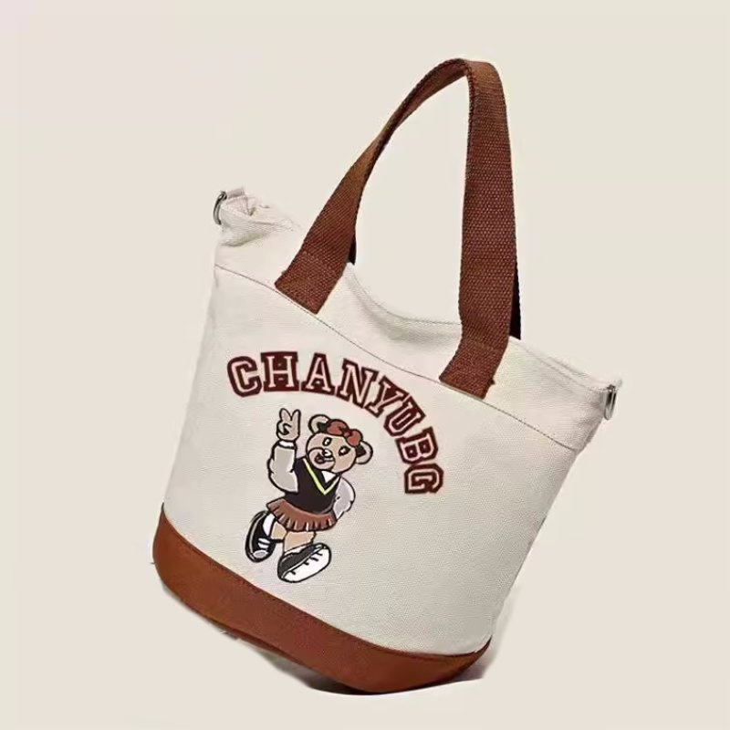 画像2: Girl Bear Canvas Tote Shoulder Bag ガール少女ベアキャンバストートショルダーバッグ (2)