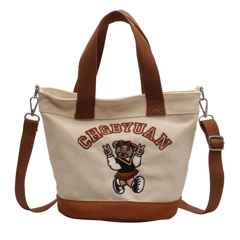 画像5: Girl Bear Canvas Tote Shoulder Bag ガール少女ベアキャンバストートショルダーバッグ (5)