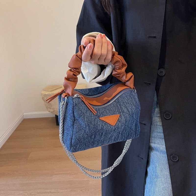 画像5: denim quilted gather handle under arm bag tote shoulder bag デニムキルティングギャザーハンドル アンダーアームバッグトートショルダーバッグ (5)