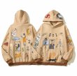 画像1: SAINT cartoon character hand-painted graffiti loose fleece hooded sweater sweatshirt　ユニセックス男女兼用 セイントプリントフーディパーカースエットトレーナー  (1)