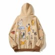 画像3: SAINT cartoon character hand-painted graffiti loose fleece hooded sweater sweatshirt　ユニセックス男女兼用 セイントプリントフーディパーカースエットトレーナー  (3)