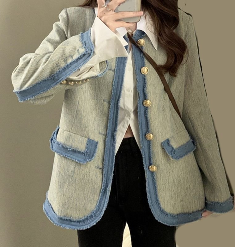 画像8: fringed denim trimmed jacket coat　フリンジデニム縁取りジャケット コート (8)