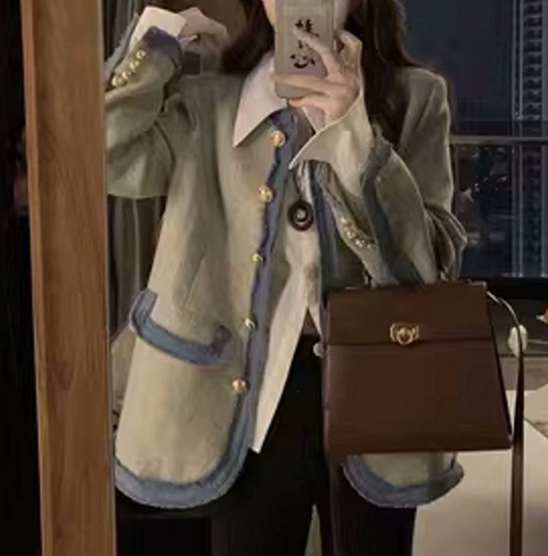 画像9: fringed denim trimmed jacket coat　フリンジデニム縁取りジャケット コート (9)