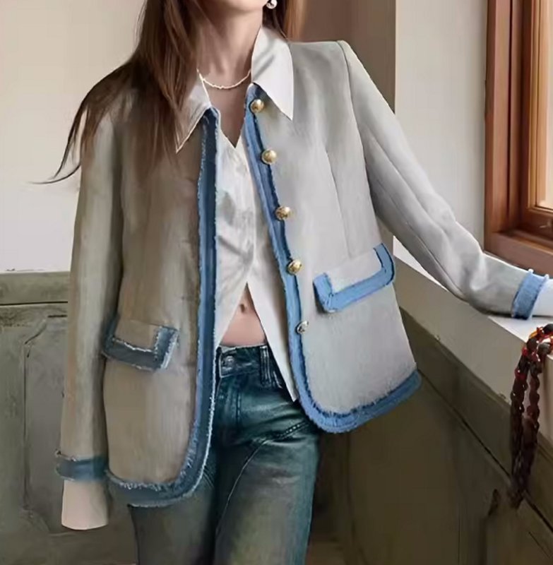 画像5: fringed denim trimmed jacket coat　フリンジデニム縁取りジャケット コート (5)