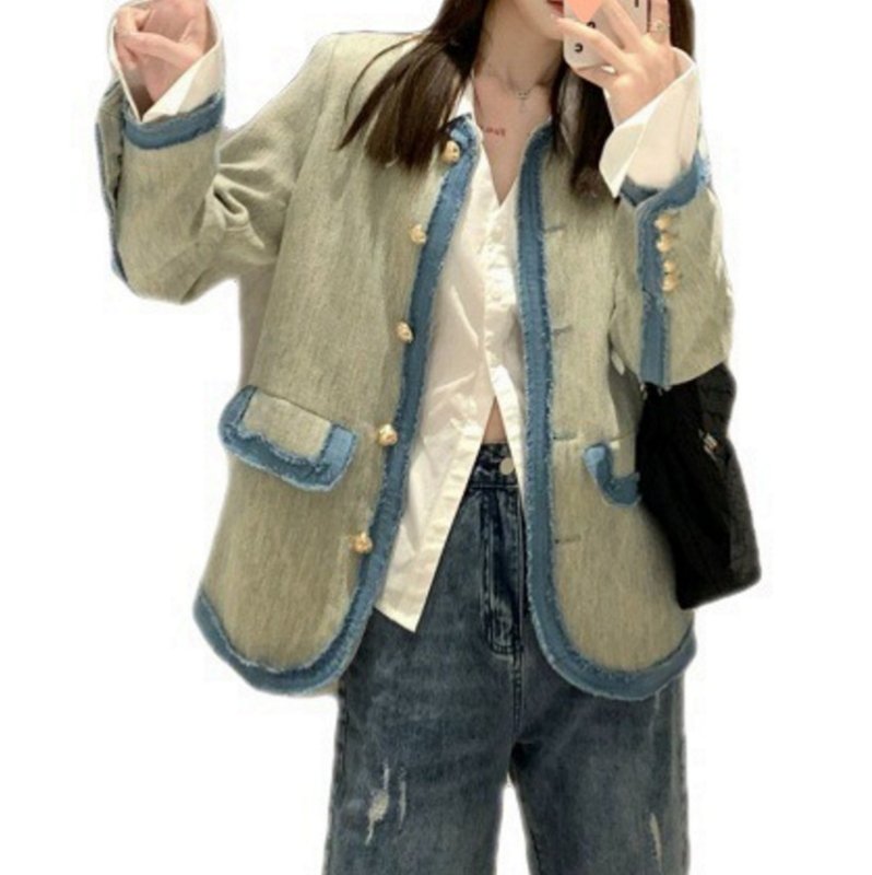 画像4: fringed denim trimmed jacket coat　フリンジデニム縁取りジャケット コート (4)