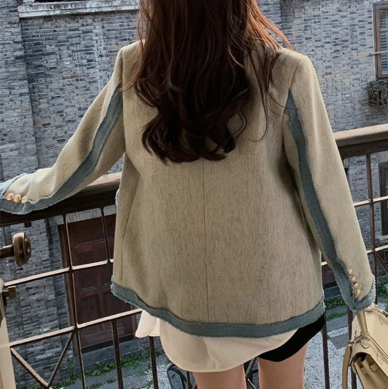 画像7: fringed denim trimmed jacket coat　フリンジデニム縁取りジャケット コート (7)