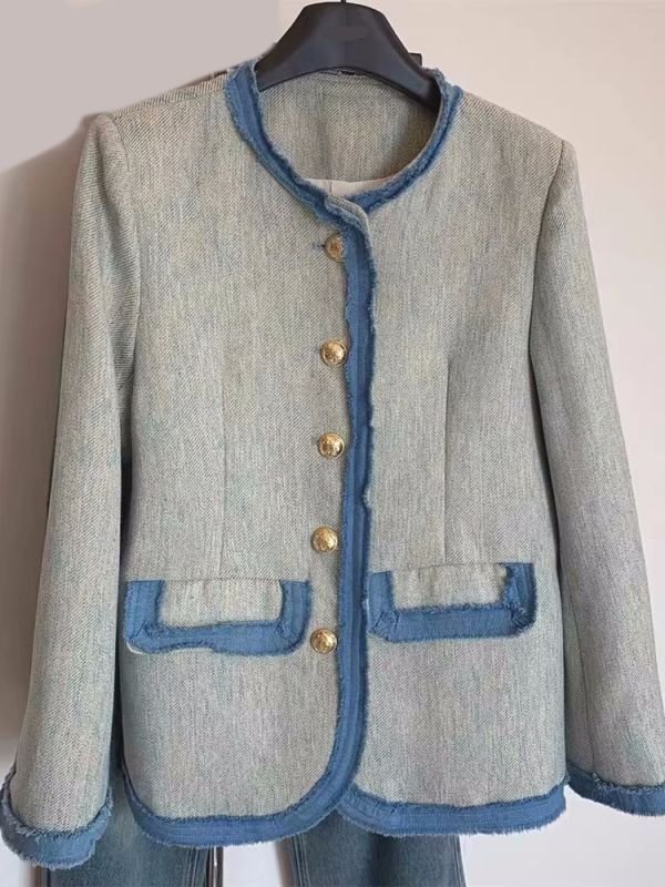 画像10: fringed denim trimmed jacket coat　フリンジデニム縁取りジャケット コート (10)