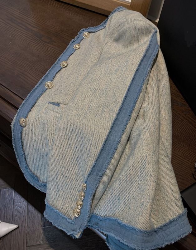 画像11: fringed denim trimmed jacket coat　フリンジデニム縁取りジャケット コート (11)