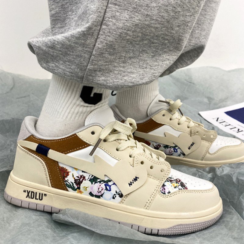 画像2: flower & heart leather lace-up sneakers shoes　 男女兼用 ユニセックスフラワープリント＆ハートエンブレムレザーレースアップスニーカー (2)