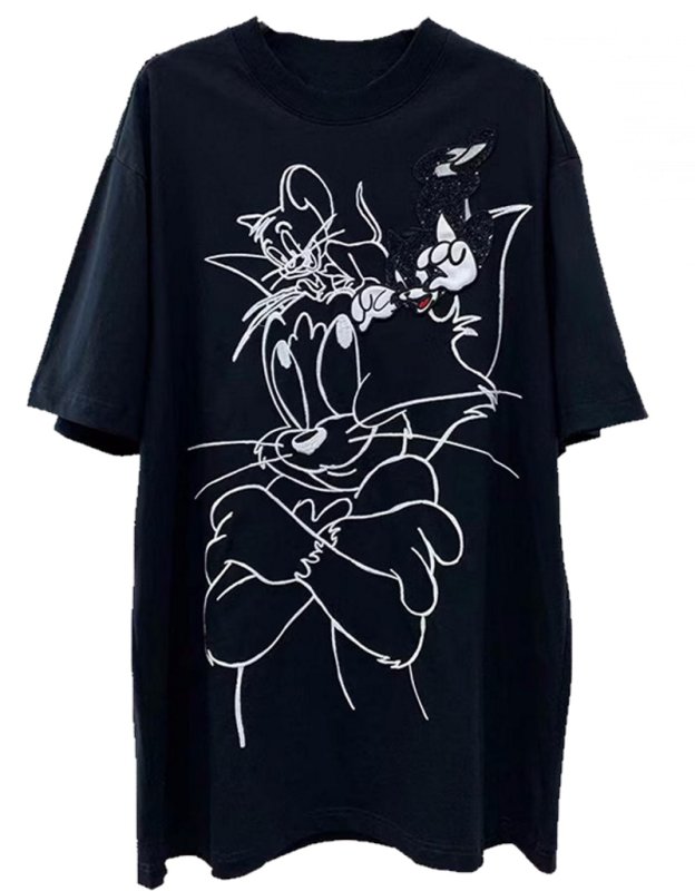 画像1: Tom and Jerry half sleeve oversized T-shirt　男女兼用ユニセックストムとジェリートム＆ジェリー5分袖オーバーサイズシャツ  (1)