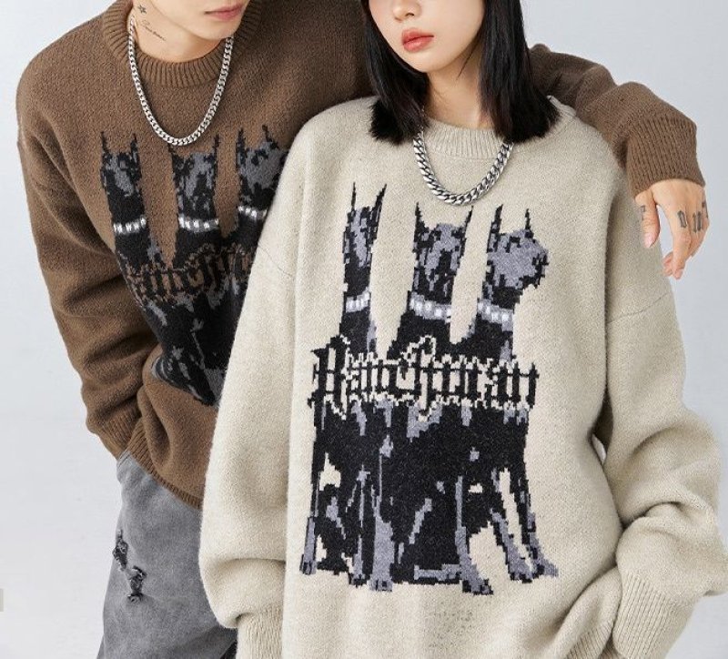 画像4: doberman braided sweater pullover　ユニセックス男女兼用 ドーベルマン犬編み込みセーター プルオーバー (4)