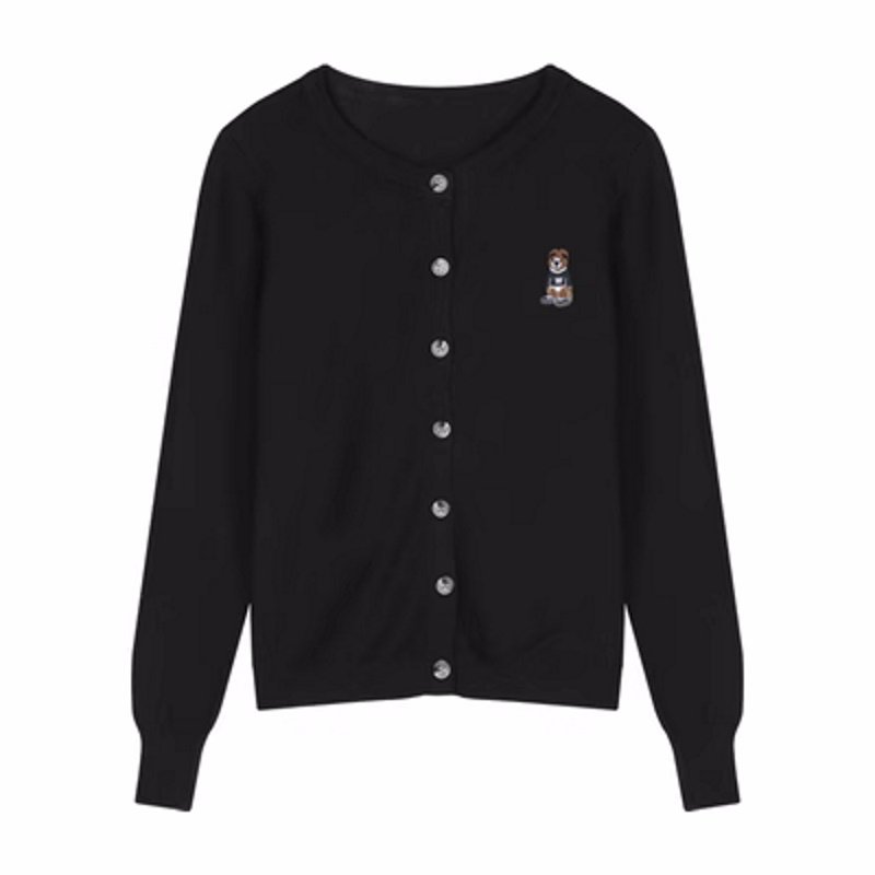 画像4: Bear One Point Round Neck Cardigan Knit ベア熊ワンポイント丸首カーディガンニット (4)