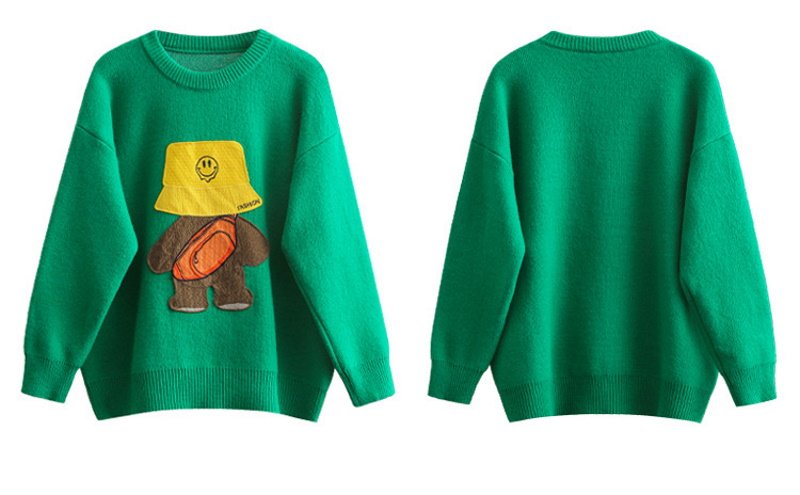 画像10: smile cap & bear Long Sleeve sweater pullover  Knit 　スマイルキャップ＆ベア熊ラウンドネック長袖ニットセータープルオーバー (10)