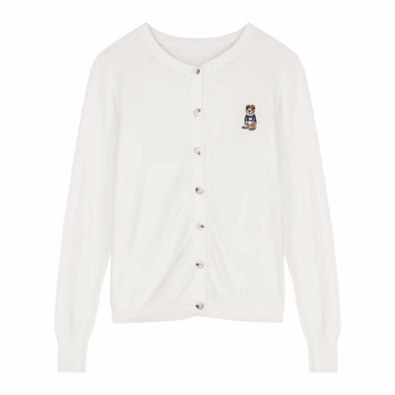 画像3: Bear One Point Round Neck Cardigan Knit ベア熊ワンポイント丸首カーディガンニット (3)
