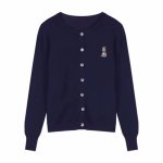 画像2: Bear One Point Round Neck Cardigan Knit　ベア熊ワンポイント丸首カーディガンニット (2)