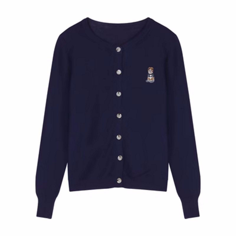 画像2: Bear One Point Round Neck Cardigan Knit ベア熊ワンポイント丸首カーディガンニット (2)