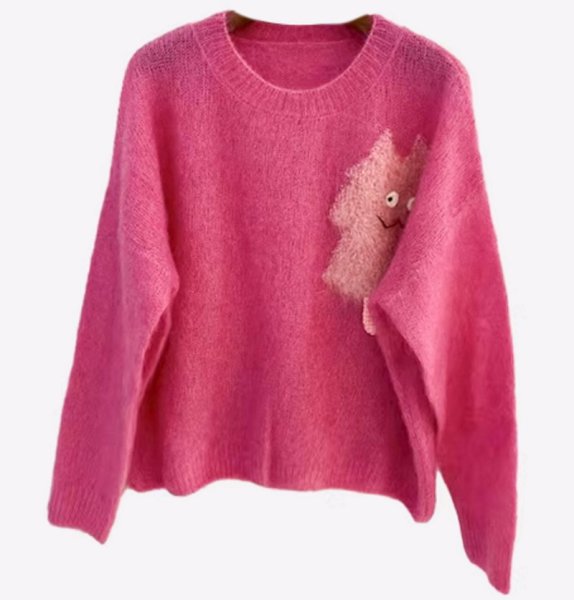 画像1: Monster embroidery mohair pullover sweater  Knit 　モンスター刺繍モヘアラウンドネック長袖ニットセータープルオーバー (1)
