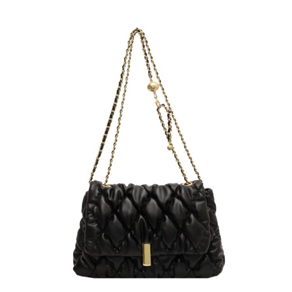 画像1: QUILTED LEATHER DOWN CHAIN TOTE SHOULDER BAG　男女兼用 キルティングレザーダウンチェーントートショルダー斜め掛けバッグ (1)