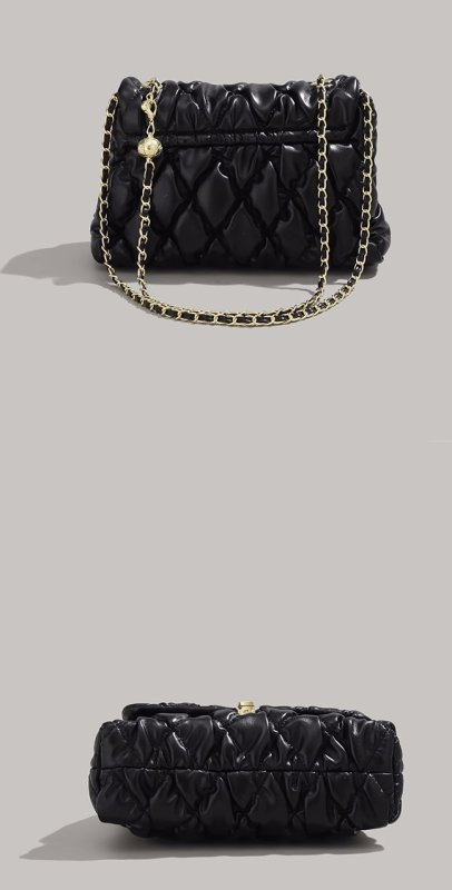 画像4: QUILTED LEATHER DOWN CHAIN TOTE SHOULDER BAG 男女兼用 キルティングレザーダウンチェーントートショルダー斜め掛けバッグ (4)