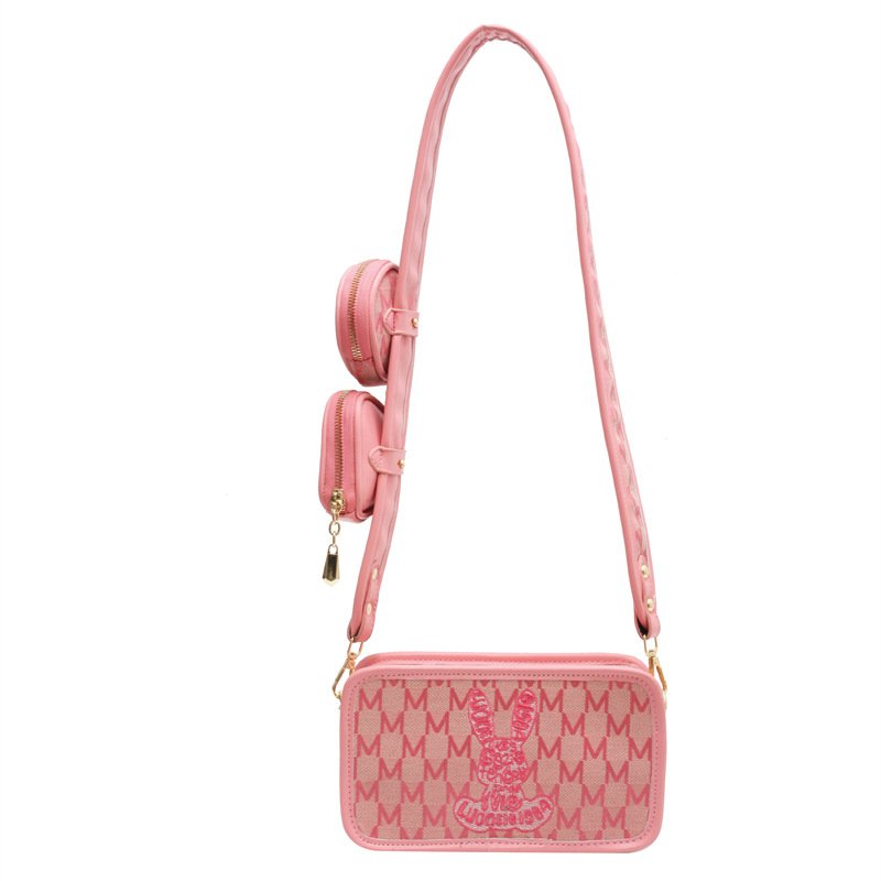 画像2: Love Rabbit Embroidered Monogram shoulder pochette bag 男女兼用ラブラビット刺繍モノグラムコバック付き ショルダーポシェットバッグ斜め掛けバッグ (2)