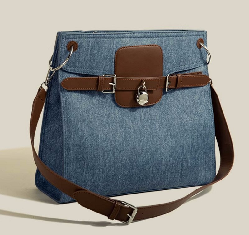 画像9: Denim Square Single Shoulder Messenger BagTOTE SHOULDER BAG 男女兼用 デニムスクエアシングルショルダートートショルダー斜め掛けバッグ (9)
