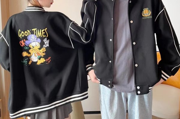 画像1: Unisex Garfield print stadium jumper baseball uniform baseball jacket Jacket blouson ユニセックス 男女兼用ガーフィールドプリントスタジャンスタジアムジャンバーベースボールブルゾン (1)