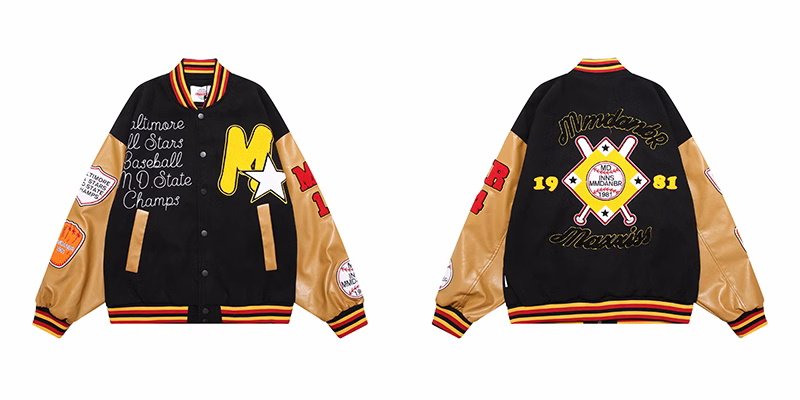 画像3: Baseball embroidery x sleeve leather stadium jacket baseball uniform jacket blouson  ユニセックス 男女兼用ベースボール刺繍×袖レザー スタジアムジャンパー スタジャン MA-1 ボンバー ジャケット ブルゾン (3)