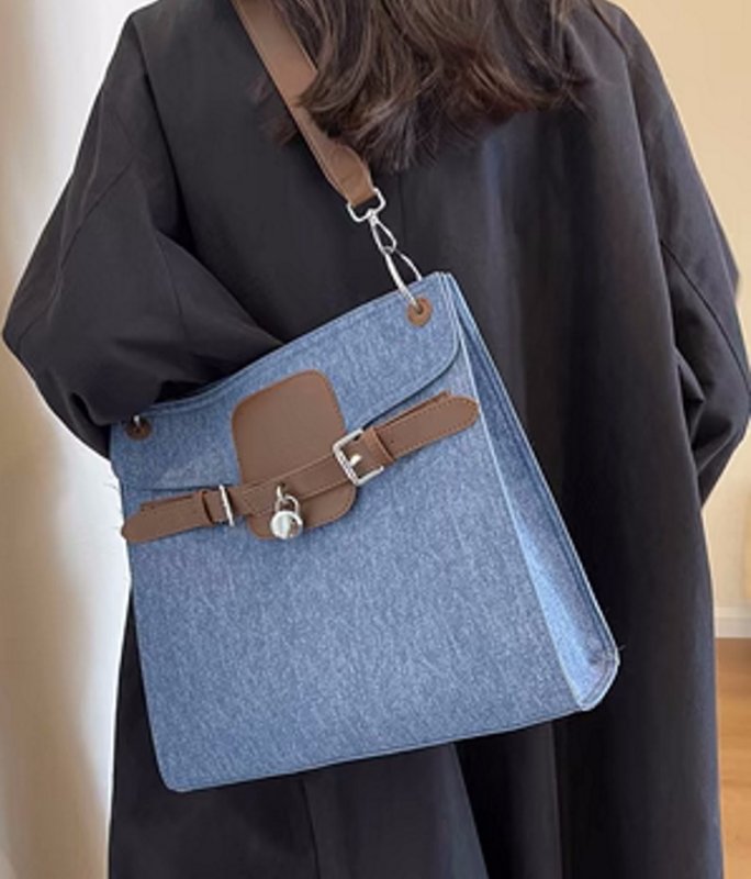 画像6: Denim Square Single Shoulder Messenger BagTOTE SHOULDER BAG 男女兼用 デニムスクエアシングルショルダートートショルダー斜め掛けバッグ (6)
