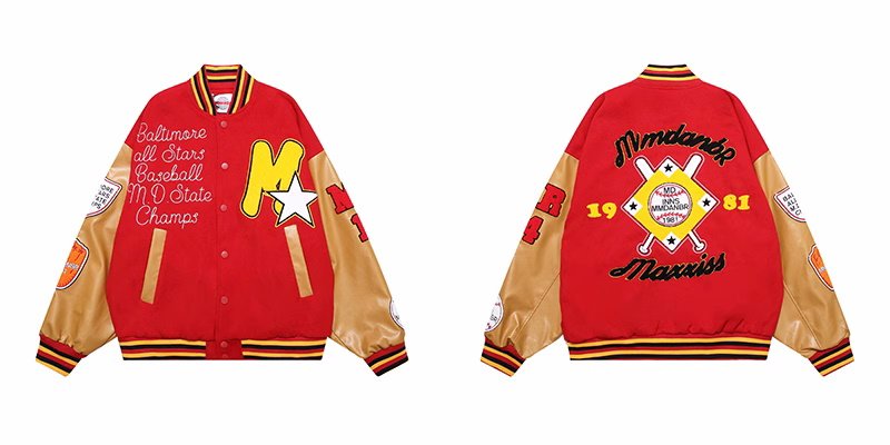 画像4: Baseball embroidery x sleeve leather stadium jacket baseball uniform jacket blouson  ユニセックス 男女兼用ベースボール刺繍×袖レザー スタジアムジャンパー スタジャン MA-1 ボンバー ジャケット ブルゾン (4)