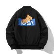 画像1: NASA x bear print MA1 Jumper stadium jacket baseball uniform jacket blouson  ユニセックス 男女兼用NASAナサ×ベア熊MA1 スタジアムジャンパー スタジャン MA-1 ボンバー ジャケット ブルゾン (1)