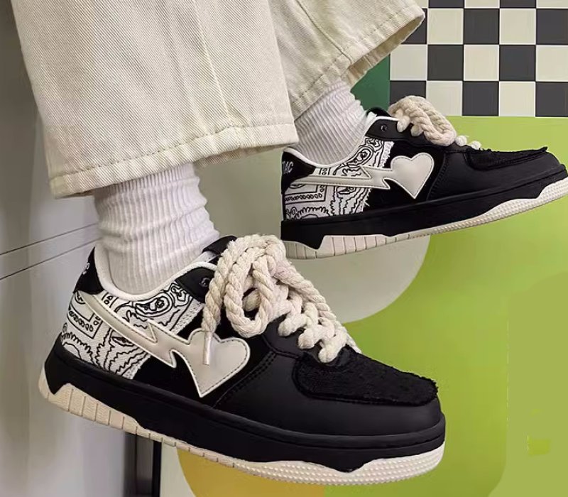 画像4: heart & graphic paint leather lace up shoes  男女兼用 ユニセックスハート&グラフィックペイントレザーレースアップスニーカー (4)