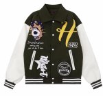 画像4: GON 97 original doberman embroidery sleeve leather stadium jacket baseball uniform jacket blouson  ユニセックス 男女兼用ドーベルマン刺繍×袖レザー スタジアムジャンパー スタジャン MA-1 ボンバー ジャケット ブルゾン (4)