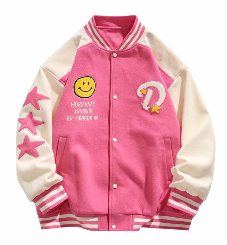 画像3: Smile & star embroidery stadium jacket baseball uniform jacket blouson  ユニセックス 男女兼用 スマイル&スター刺繍スタジアムジャンパー スタジャン MA-1 ボンバー ジャケット ブルゾン (3)
