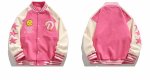 画像6: Smile & star embroidery stadium jacket baseball uniform jacket blouson  ユニセックス 男女兼用 スマイル＆スター刺繍スタジアムジャンパー スタジャン MA-1 ボンバー ジャケット ブルゾン (6)