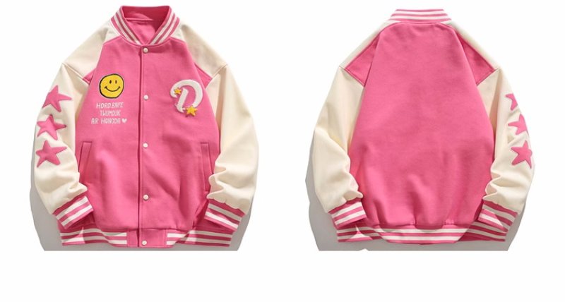 画像6: Smile & star embroidery stadium jacket baseball uniform jacket blouson  ユニセックス 男女兼用 スマイル&スター刺繍スタジアムジャンパー スタジャン MA-1 ボンバー ジャケット ブルゾン (6)