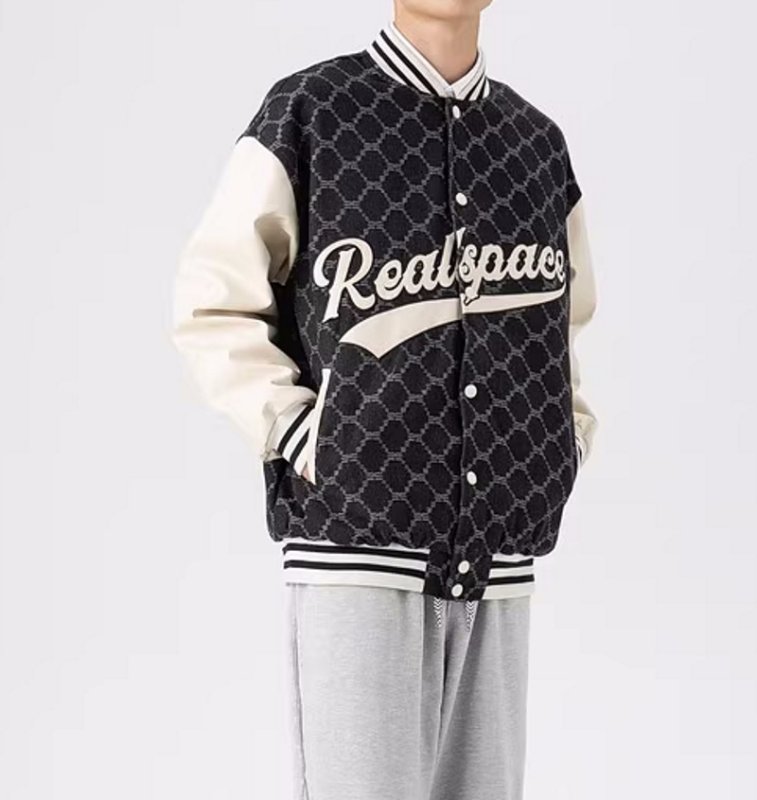 画像7: denim and leather monogram stadium jacket baseball uniform jacket blouson  ユニセックス 男女兼用 デニム&レザーモノグラムスタジアムジャンパー スタジャン MA-1 ボンバー ジャケット ブルゾン (7)