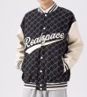 画像4: denim and leather monogram stadium jacket baseball uniform jacket blouson  ユニセックス 男女兼用 デニム＆レザーモノグラムスタジアムジャンパー スタジャン MA-1 ボンバー ジャケット ブルゾン (4)