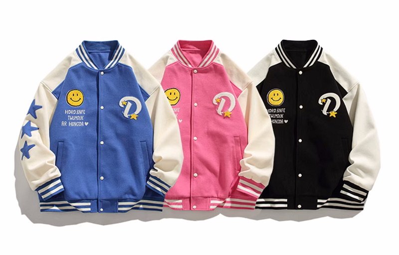 画像7: Smile & star embroidery stadium jacket baseball uniform jacket blouson  ユニセックス 男女兼用 スマイル&スター刺繍スタジアムジャンパー スタジャン MA-1 ボンバー ジャケット ブルゾン (7)