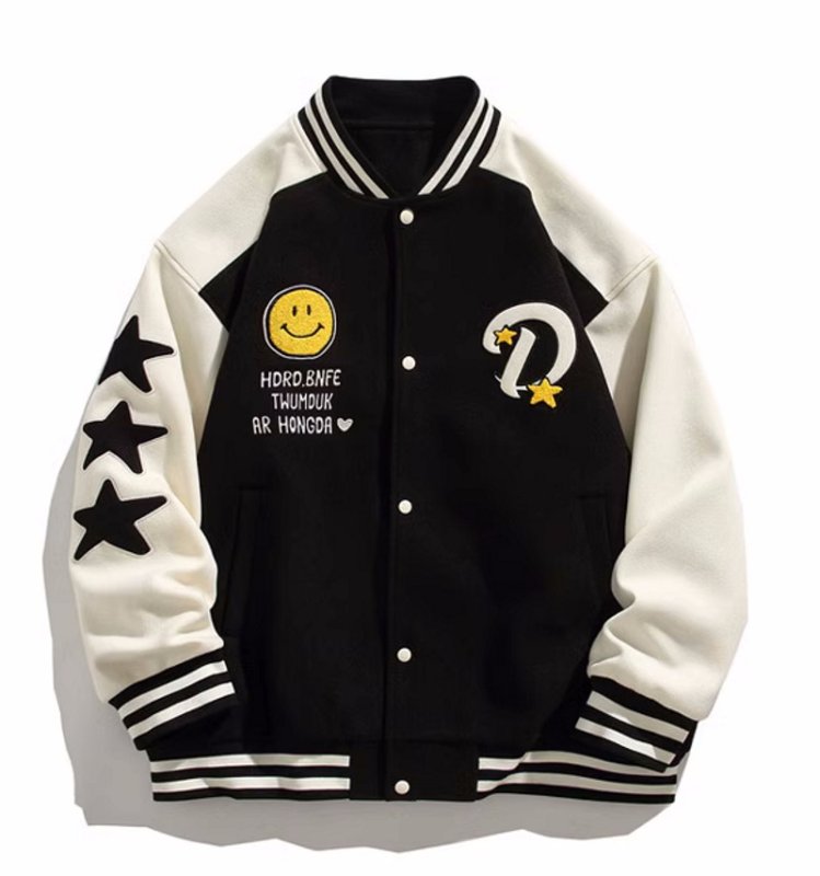 画像2: Smile & star embroidery stadium jacket baseball uniform jacket blouson  ユニセックス 男女兼用 スマイル&スター刺繍スタジアムジャンパー スタジャン MA-1 ボンバー ジャケット ブルゾン (2)