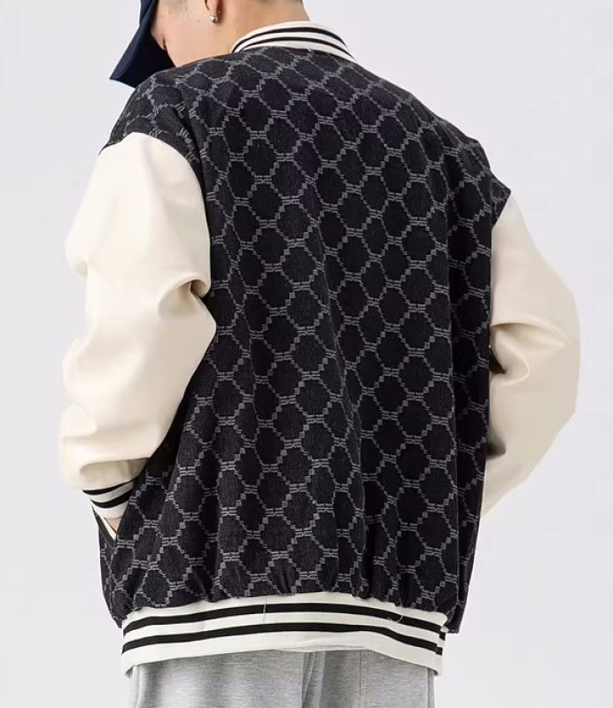 画像6: denim and leather monogram stadium jacket baseball uniform jacket blouson  ユニセックス 男女兼用 デニム&レザーモノグラムスタジアムジャンパー スタジャン MA-1 ボンバー ジャケット ブルゾン (6)