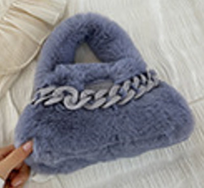 画像12: FUR CHAIN HANDLE SQUARE TOTE underarm bag  ファーモコモコチェーンハンドルスクエアアンダーアーム トート ショルダーバッグ (12)