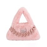 画像1: FUR CHAIN HANDLE SQUARE TOTE underarm bag 　ファーモコモコチェーンハンドルスクエアアンダーアーム トート ショルダーバッグ (1)