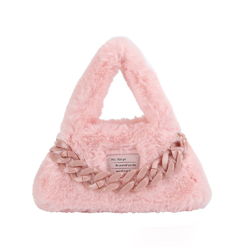 画像1: FUR CHAIN HANDLE SQUARE TOTE underarm bag 　ファーモコモコチェーンハンドルスクエアアンダーアーム トート ショルダーバッグ (1)
