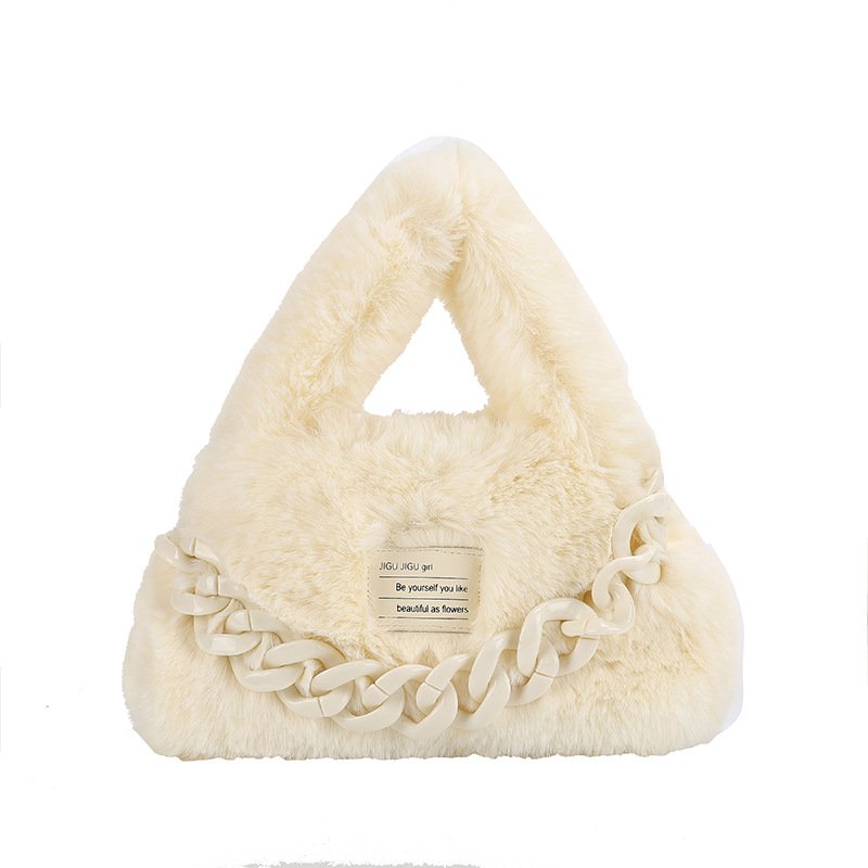 画像5: FUR CHAIN HANDLE SQUARE TOTE underarm bag  ファーモコモコチェーンハンドルスクエアアンダーアーム トート ショルダーバッグ (5)