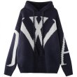 画像4: letter jacquard loose hooded hoody sweater　ユニセックス男女兼用 レター編み込みフーディセーターパーカー  (4)