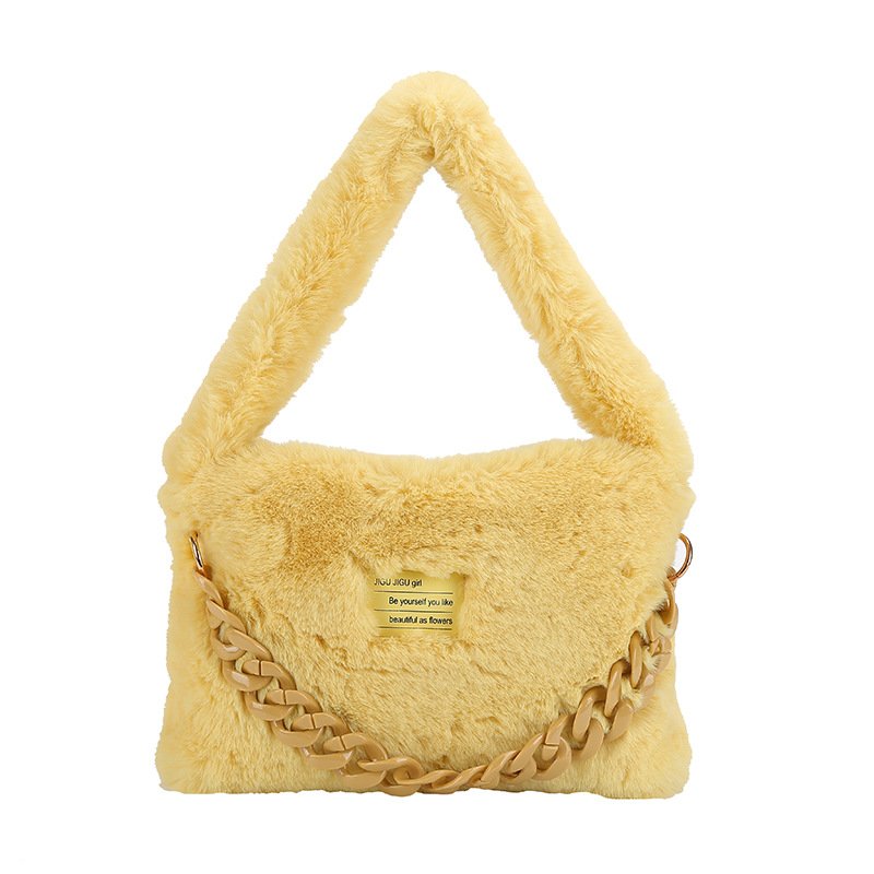 画像8: FUR CHAIN HANDLE SQUARE TOTE underarm bag  ファーモコモコチェーンハンドルスクエアアンダーアーム トート ショルダーバッグ (8)